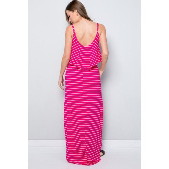 #0578 Sweet Lovely by Jen NWOT Fuchsia Ivory Striped Maxi Dress Sizes 2X-3X - Picture 4 of 4